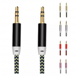 kit 2 Cabos Auxiliar Áudio P2 X P2 Nylon 1 Metro Som Celular Carro Ponta Dourada