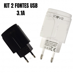 kit 2 Carregadores Celular 2 Entradas USB Fonte Tomada Rápida