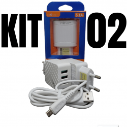 Kit 2 Carregadores V8 Android Celular 3 Entradas USB Fonte Tomada 5.1A Turbo Rápida