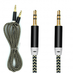 kit 2 Cabos Auxiliar Áudio P2 X P2 Nylon 1 Metro Som Celular Carro Ponta Dourada