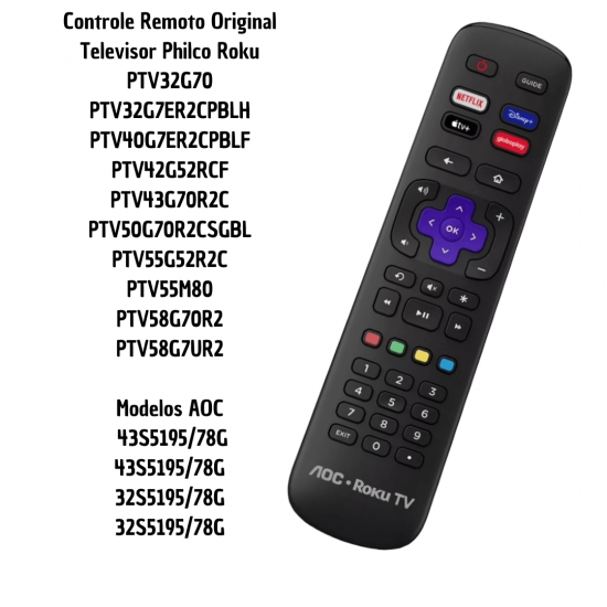 Kit 2 Controle remoto para tv led philco e aoc roku smart ptv55g52r2c /43s5195/78g