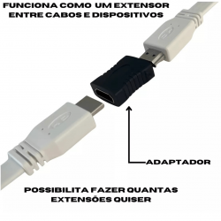 Kit 2 Adaptador Hd Femea X Femea Emenda Extensor Conector de Cabo