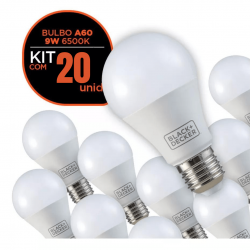 Kit 20 lâmpadas led 9w bulbo bivolt soquete e27 branco frio black + decker