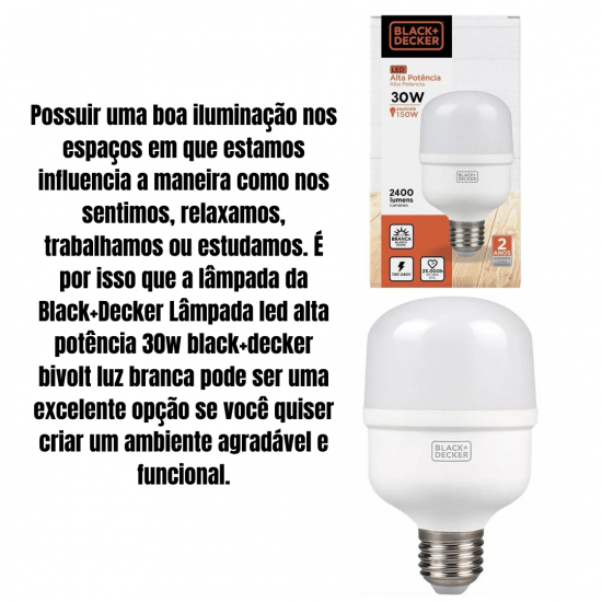 Kit 3 lâmpadas led super bulbo alta potência 30w black + decker