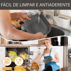 Kit 3 Forma 20cm de Silicone Air Fryer Assadeira Fritadeira Quadrada Antiaderente