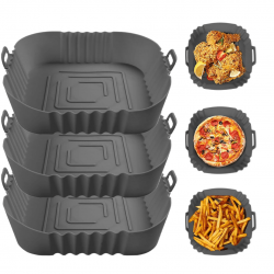Kit 3 Forma 20cm de Silicone Air Fryer Assadeira Fritadeira Quadrada Antiaderente