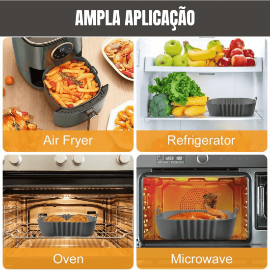 Kit 3 Forma 20cm de Silicone Air Fryer Assadeira Fritadeira Quadrada Antiaderente