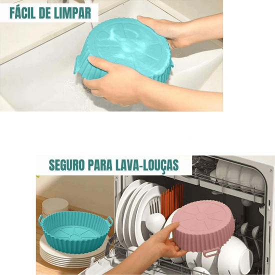 kit 3 Formas de Silicone Flexível para Fritadeira Air Fryer Forno e Microondas