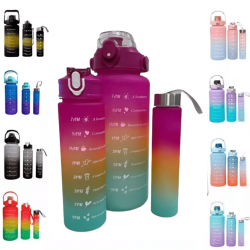 kit 3 Garrafa 2000ml de Água com Adesivos 2D Motivacional em inglês Squeeze Capacidade