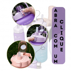 kit 3 Garrafa 2000ml de Água com Adesivos 2D Motivacional em inglês Squeeze Capacidade