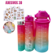kit 3 Garrafa 2000ml de Água com Adesivos 2D Motivacional em inglês Squeeze Capacidade