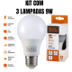 KIT 3 LAMPADAS LED BULBO 9W 6500K