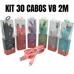 Kit 30 cabos 2M carregador reforçado carga rápido para android v8 inova tubo