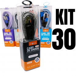 Kit 30 cabos 2m carregador reforçado carga rápido para Tipo C inova tubo