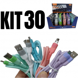 KIT 30 Cabos Carregador Reforçado carga Rápido para Android V8 inova Tubo