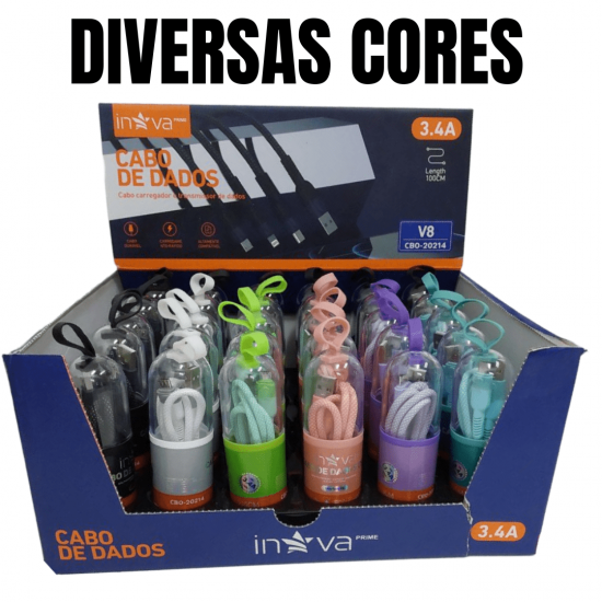 KIT 30 Cabos Carregador Reforçado carga Rápido para Android V8 inova Tubo