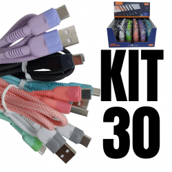 KIT 30 Cabos Carregador Reforçado carga Rápido para Tipo C inova Tubo