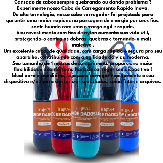 KIT 30 Cabos Carregador Reforçado carga Rápido para Android V8 inova Tubo