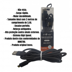Kit 30 cabos 2M carregador reforçado carga rápido para android v8 inova tubo