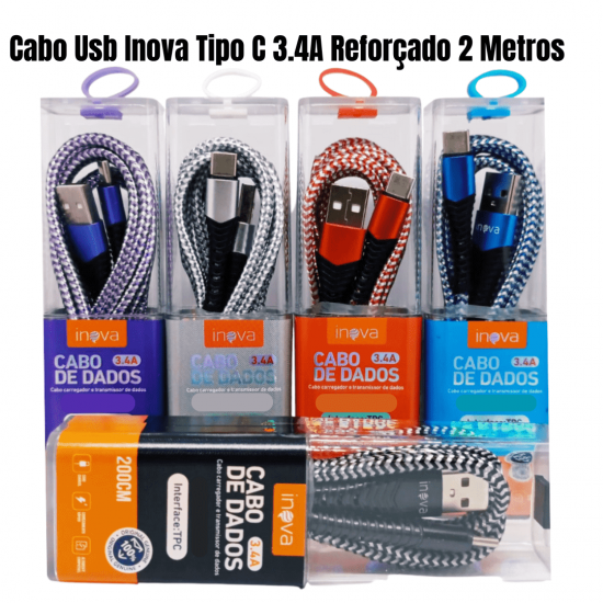 Kit 30 cabos 2m carregador reforçado carga rápido para Tipo C inova tubo