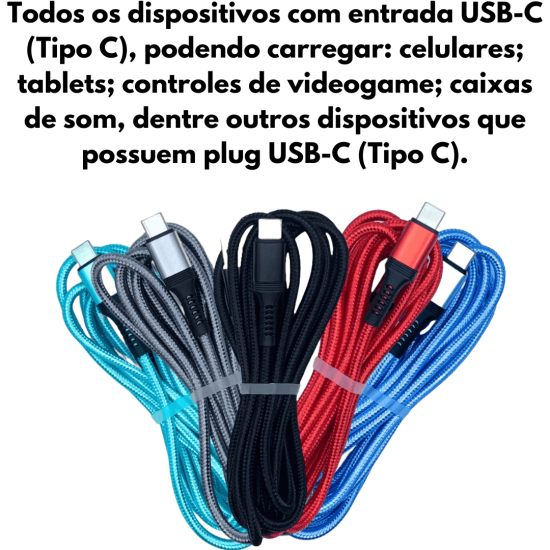 KIT 30 Cabos Carregador Reforçado carga Rápido para Tipo C inova Tubo