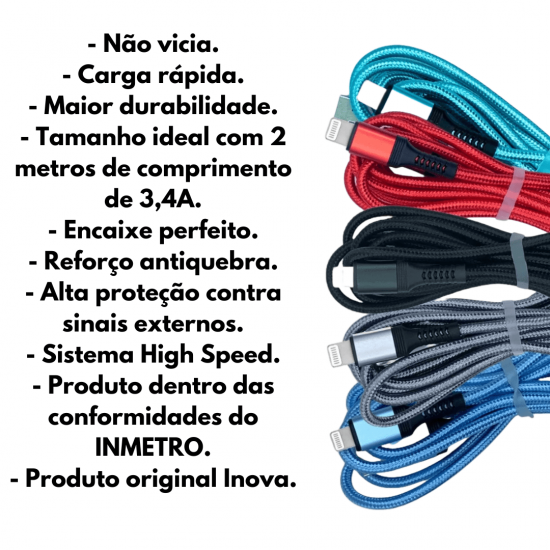KIT 30 Cabos Carregador Reforçado carga Rápido para Iphone inova Tubo