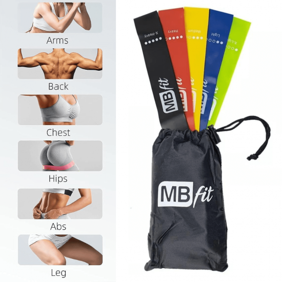 Kit 5 Faixas Elásticas Para Exercícios Multifuncional Yoga Fisioterapia e Treino MBFIT