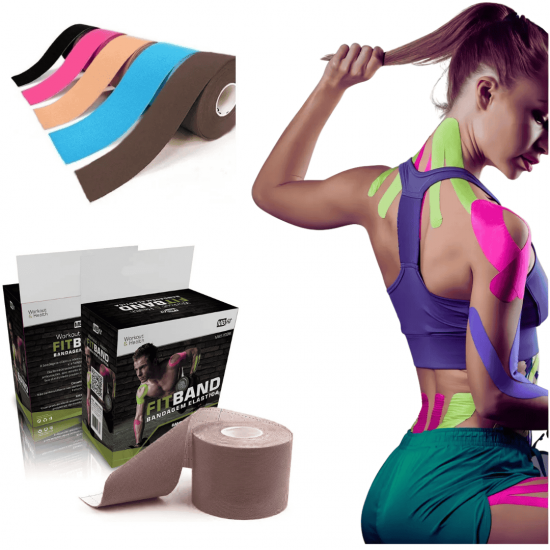 Kit 5 Fita Kinesio Bandagem Elástica 5cmx5m Tape Fisioterapia Adesiva Alivia a Dor Lesão Atleta