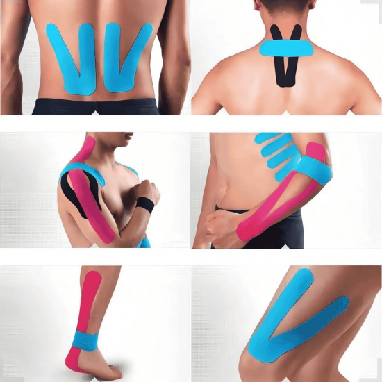 Kit 5 Fita Kinesio Bandagem Elástica 5cmx5m Tape Fisioterapia Adesiva Alivia a Dor Lesão Atleta