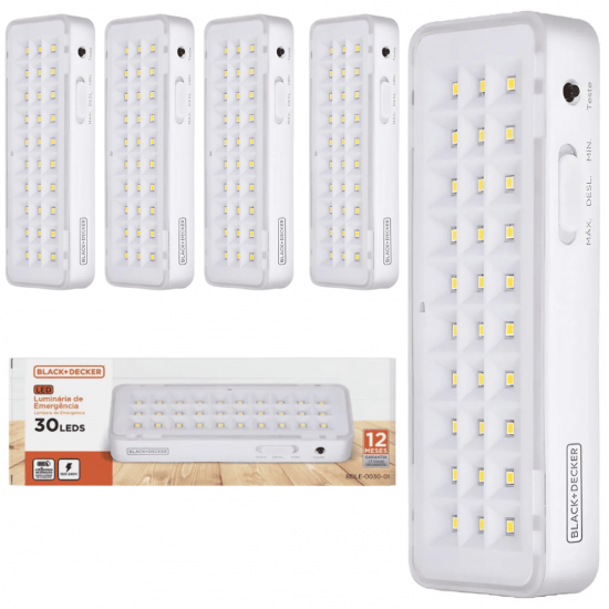 KIT 5 LUMINARIA EMERGENCIA 30 LEDS 100-240V BDLE-0030-01