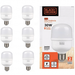 Kit 6 lâmpadas led super bulbo alta potência 30w black + decker