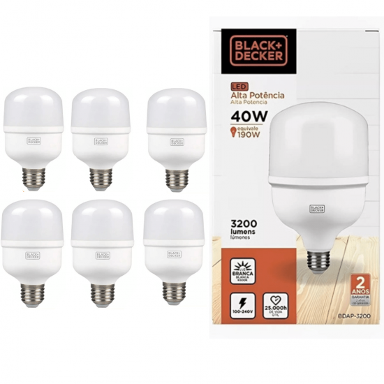 Kit 6 lâmpadas led super bulbo alta potência 40w