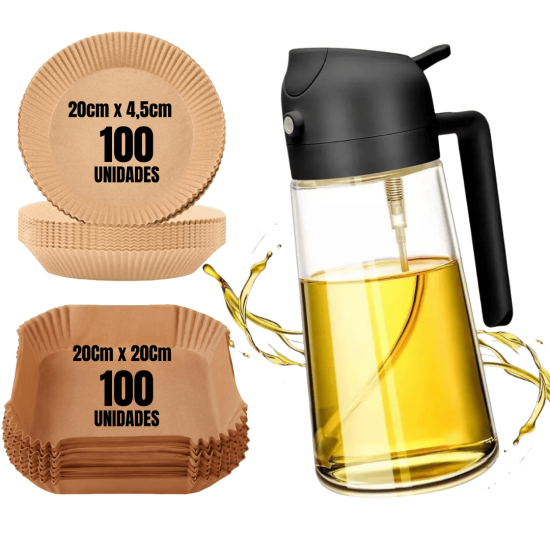 Kit azeiteiro 2em1 500ml + Formas Airfryer 200und