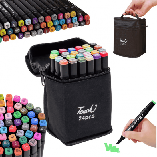 Kit Com 24 e 36 Cores Canetinhas Marcadores Profissionais Ponta Dupla