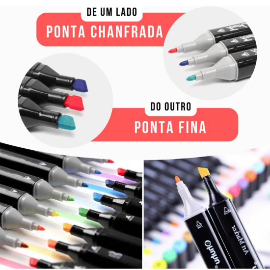 Kit Com 24 e 36 Cores Canetinhas Marcadores Profissionais Ponta Dupla