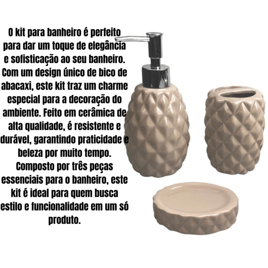 Kit Com 3 Peças Para Banheiro Em Cerâmica Dosador Porta Sabonete Líquido