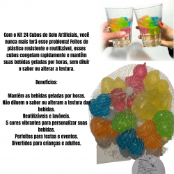 24 Cubos De Gelo Coloridos Silicone Artificial Reutilizável Ecológico