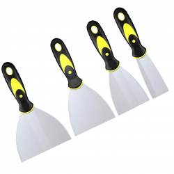 Kit Espátulas De Aço 4 Unidades Cabo Emborrachado