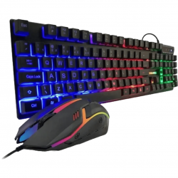 Kit Teclado E Mouse Gamer Semi Mecânico Com Luzes Led Rgb Computador Notebook PC