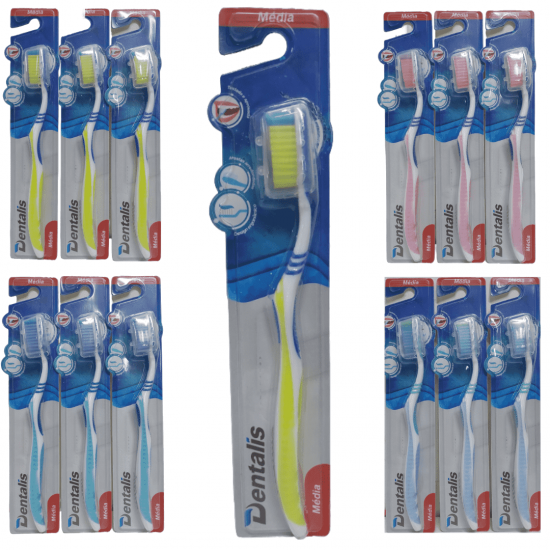 Kit Pacote Com 12 Escovas De Dente dental Media Adulto Com Capa Protetora