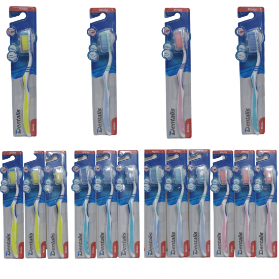 Kit Pacote Com 12 Escovas De Dente dental Media Adulto Com Capa Protetora