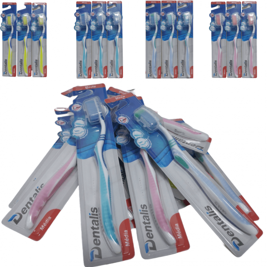 Kit Pacote Com 12 Escovas De Dente dental Media Adulto Com Capa Protetora