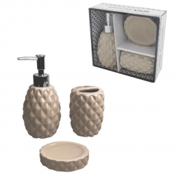 Kit Com 3 Peças Para Banheiro Em Cerâmica Dosador Porta Sabonete Líquido
