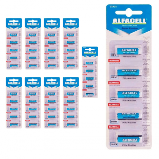 Kit pilha 27a alfacell alcalina 12v 27a 10 cartelas /50 unidades