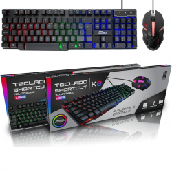 Kit Teclado E Mouse Gamer Semi Mecânico Com Luzes Led Rgb Computador Notebook PC