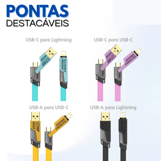 KV-12985 - Cabo Usb 4 Em1 65w Rápido Para iPhone Tipo C Cabo Carregador