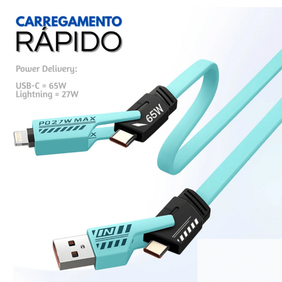 KV-12985 - Cabo Usb 4 Em1 65w Rápido Para iPhone Tipo C Cabo Carregador