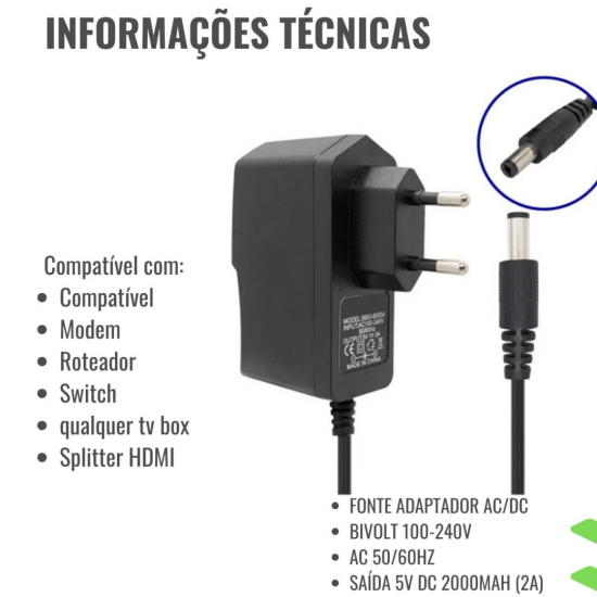KV-20378 - ADAPTADOR TIPO AC/DC, 10W, 5V / 2A, MARCA INAVA PRIME.
