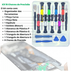 Kit Jogo Chaves Ferramenta para Manutenção Abrir Celular Tablet Iphone Android 16 Peças