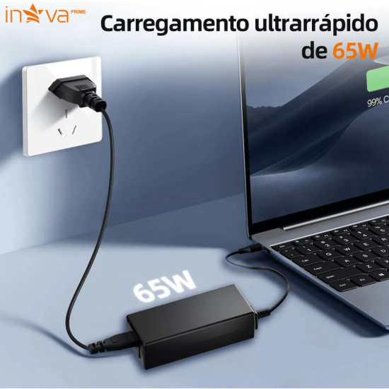 KV-756 - ADAPTADOR TIPO AC/DC, 65W, 20V / 3.25A, MARCA INAVA PRIME, ACONDICIONADO EM CAIXAS CONTENDO 50 PECAS POR CAIXAS